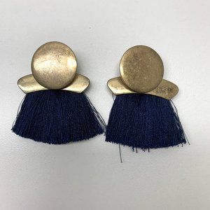 Navy Fringe Brass Statement Earrings